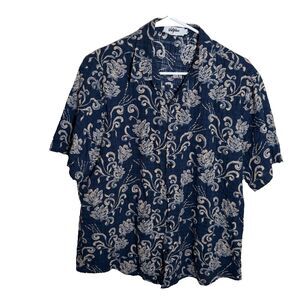 Vatpave Button Down Shirt Men's Large Navy Blue Floral Short Sleeve Hawaiian Top
